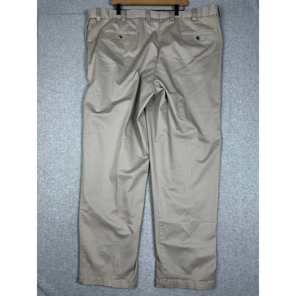 Oak Hill Premium Pant Mens 48x32 Tan Pleated Chino Khaki Trousers Stretch